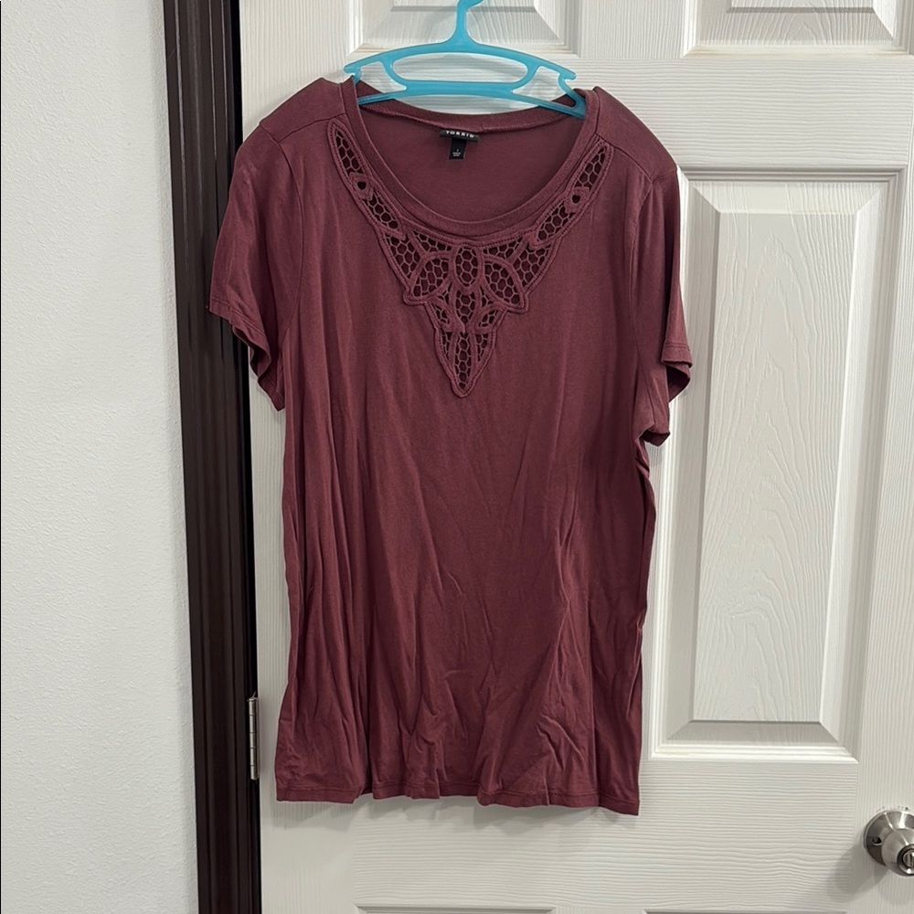 Women's Burgundy Lace Detail Top